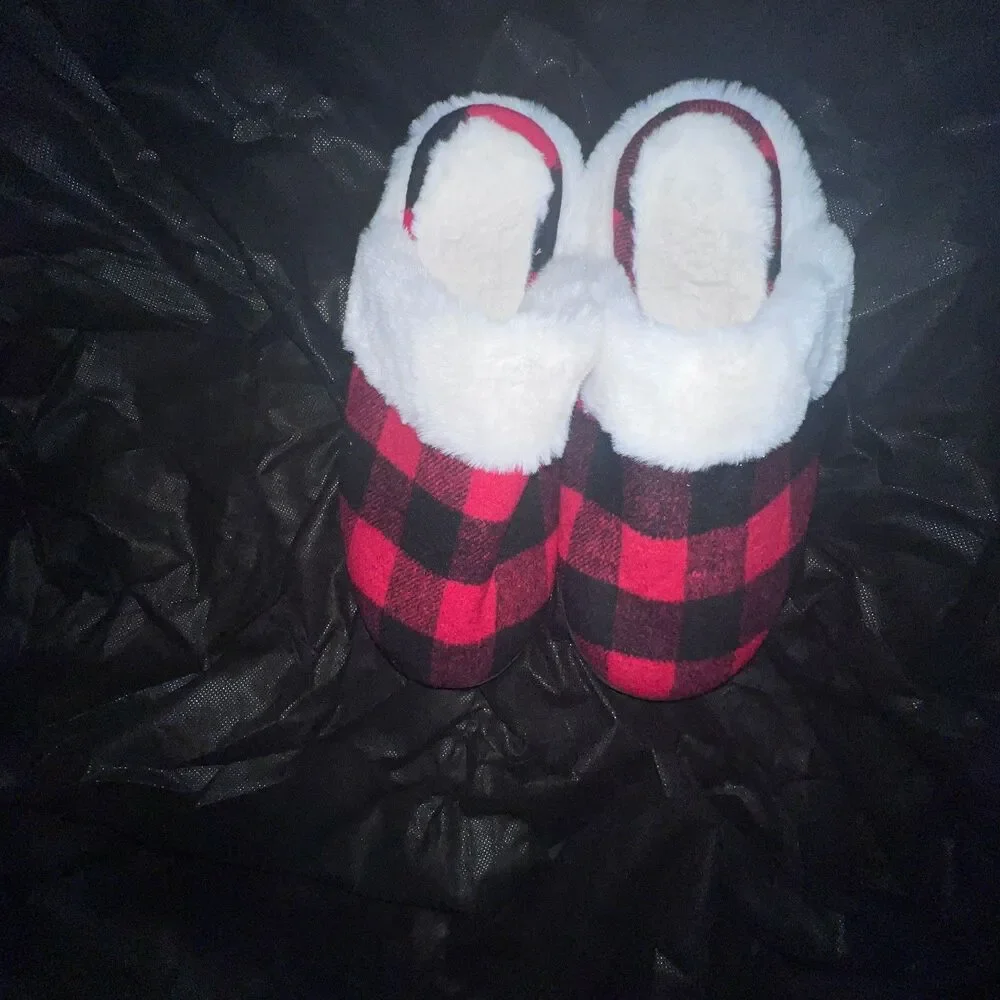 Women's or Men Buffalo Plaid Clog Slippers Red Black Check Massage House Shoes